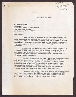 Primary view of object titled '[Letter from Nolan A. Bowie to Mario Marcel Salas - November 20, 1974]'.