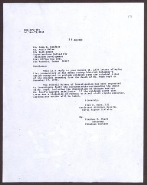 Primary view of object titled '[Letter from Drew S. Days to OUED Members - August 29, 1979]'.