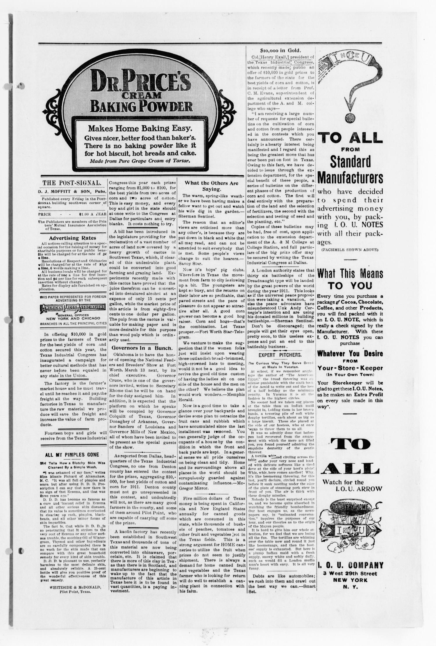 The Post-Signal (Pilot Point, Tex.), Vol. 33, No. 24, Ed. 1 Friday, February 10, 1911
                                                
                                                    [Sequence #]: 3 of 8
                                                