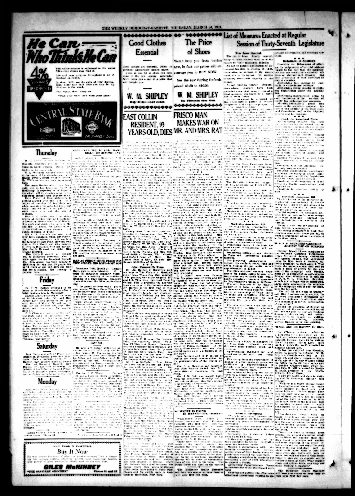 The Weekly Democrat-Gazette (McKinney, Tex.), Vol. 38, Ed. 1 Thursday, March 24, 1921
                                                
                                                    [Sequence #]: 2 of 16
                                                