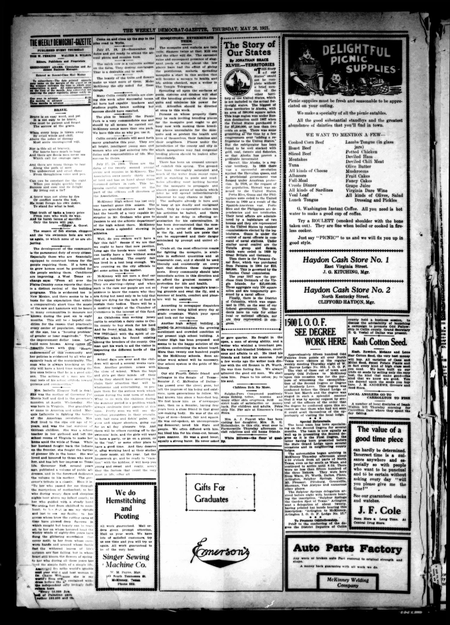 The Weekly Democrat-Gazette (McKinney, Tex.), Vol. 38, Ed. 1 Thursday, May 26, 1921
                                                
                                                    [Sequence #]: 2 of 12
                                                