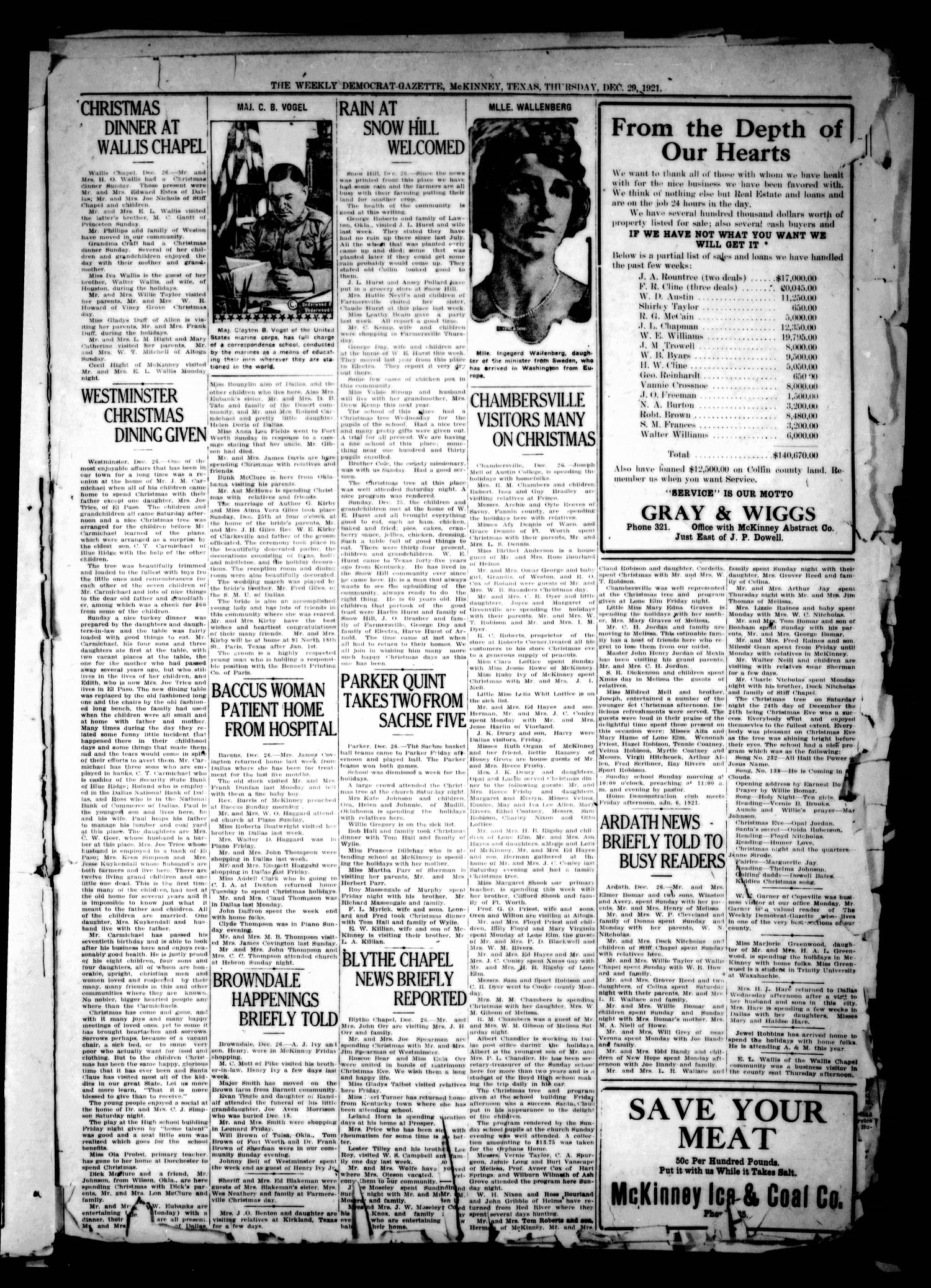 The Weekly Democrat-Gazette (McKinney, Tex.), Vol. 38, Ed. 1 Thursday, December 29, 1921
                                                
                                                    [Sequence #]: 3 of 12
                                                