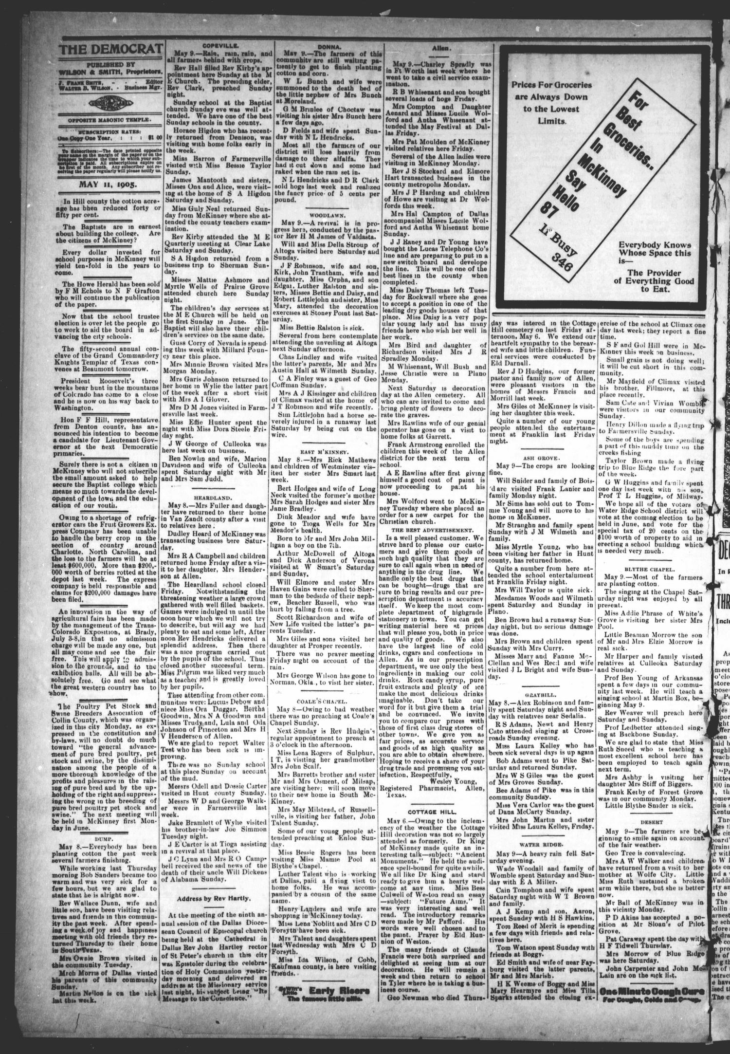 The Democrat (McKinney, Tex.), Vol. 22, No. 15, Ed. 1 Thursday, May 11, 1905
                                                
                                                    [Sequence #]: 2 of 12
                                                