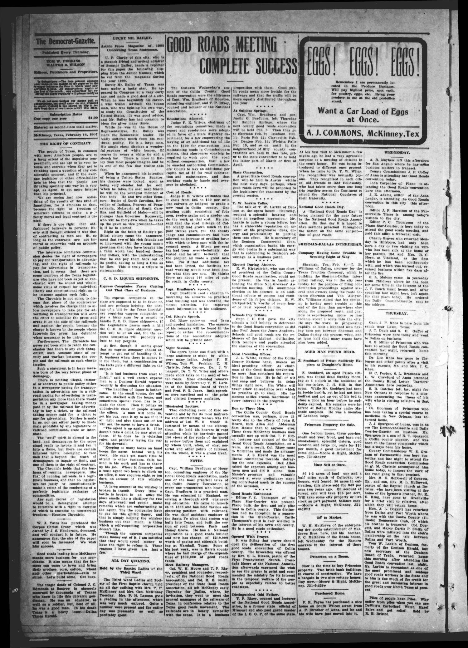 The Weekly Democrat-Gazette (McKinney, Tex.), Vol. 24, No. 2, Ed. 1 Thursday, February 14, 1907
                                                
                                                    [Sequence #]: 2 of 12
                                                