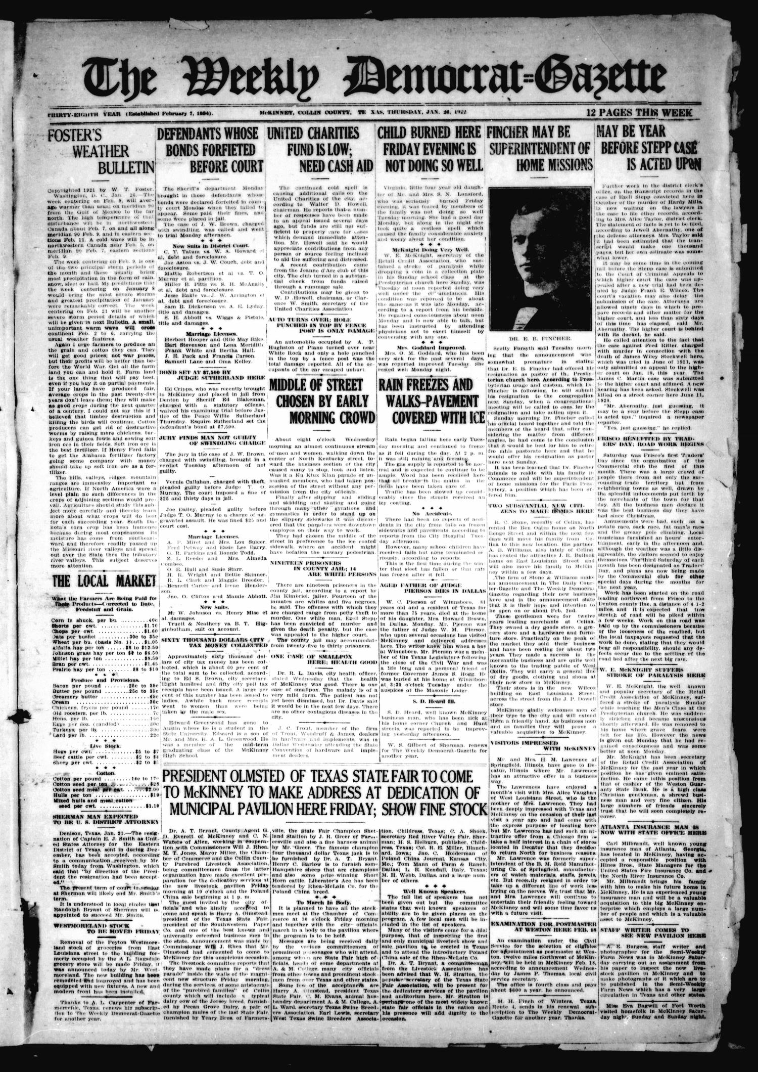 The Weekly Democrat-Gazette (McKinney, Tex.), Vol. 38, Ed. 1 Thursday, January 26, 1922
                                                
                                                    [Sequence #]: 1 of 12
                                                