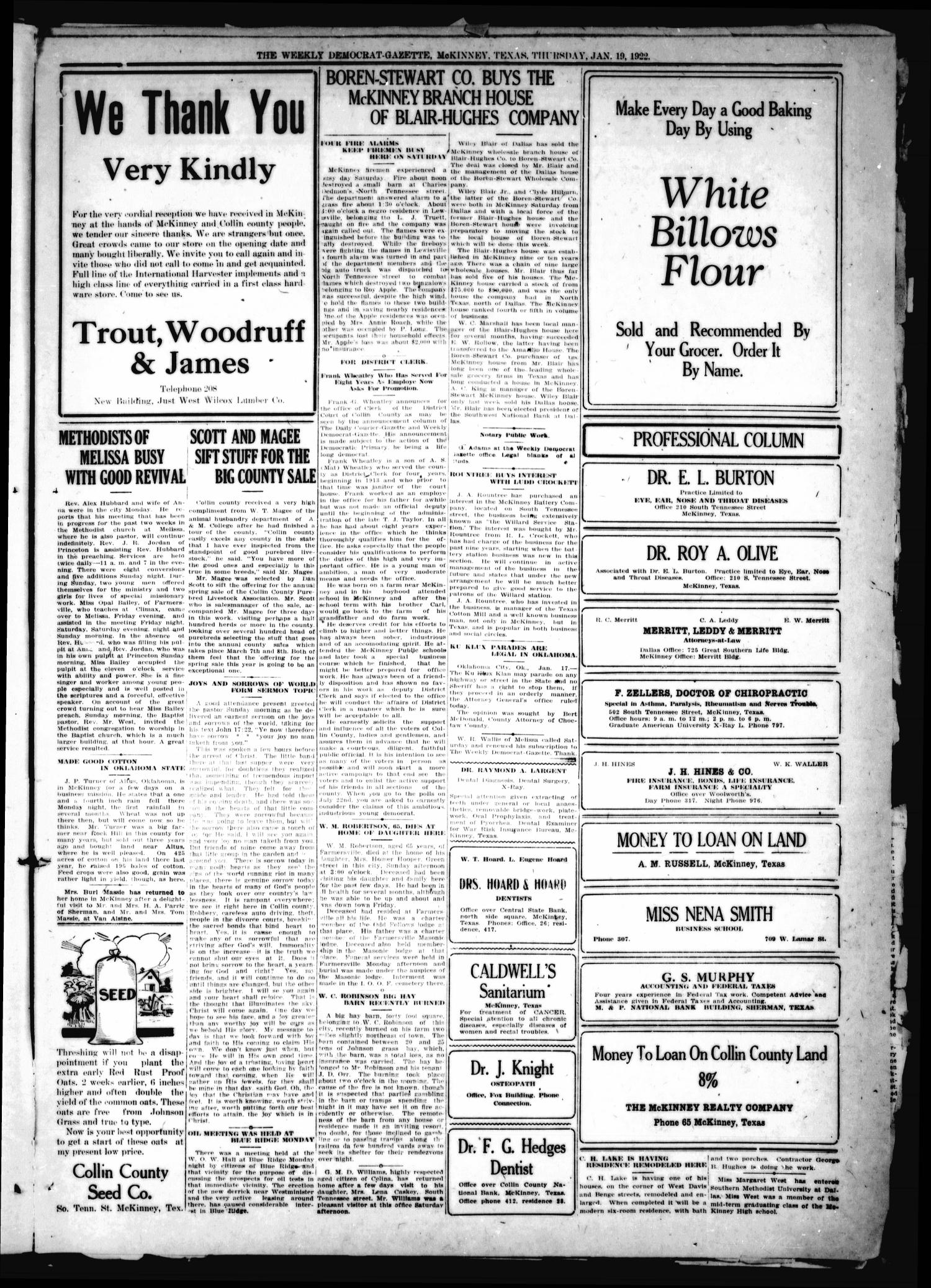 The Weekly Democrat-Gazette (McKinney, Tex.), Vol. 38, Ed. 1 Thursday, January 19, 1922
                                                
                                                    [Sequence #]: 3 of 12
                                                