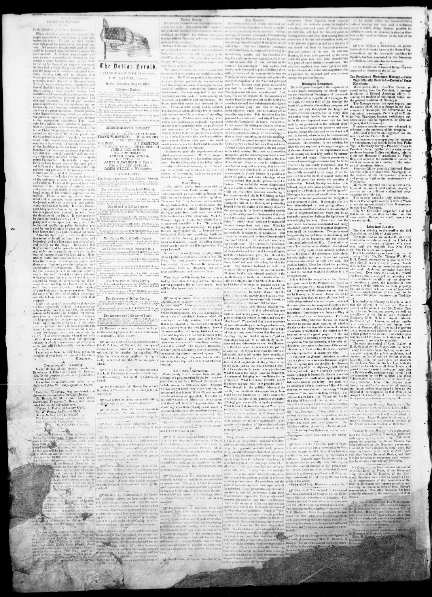 Dallas Herald. (Dallas, Tex.), Vol. 5, No. 2, Ed. 1 Saturday, May 31, 1856
                                                
                                                    [Sequence #]: 2 of 4
                                                