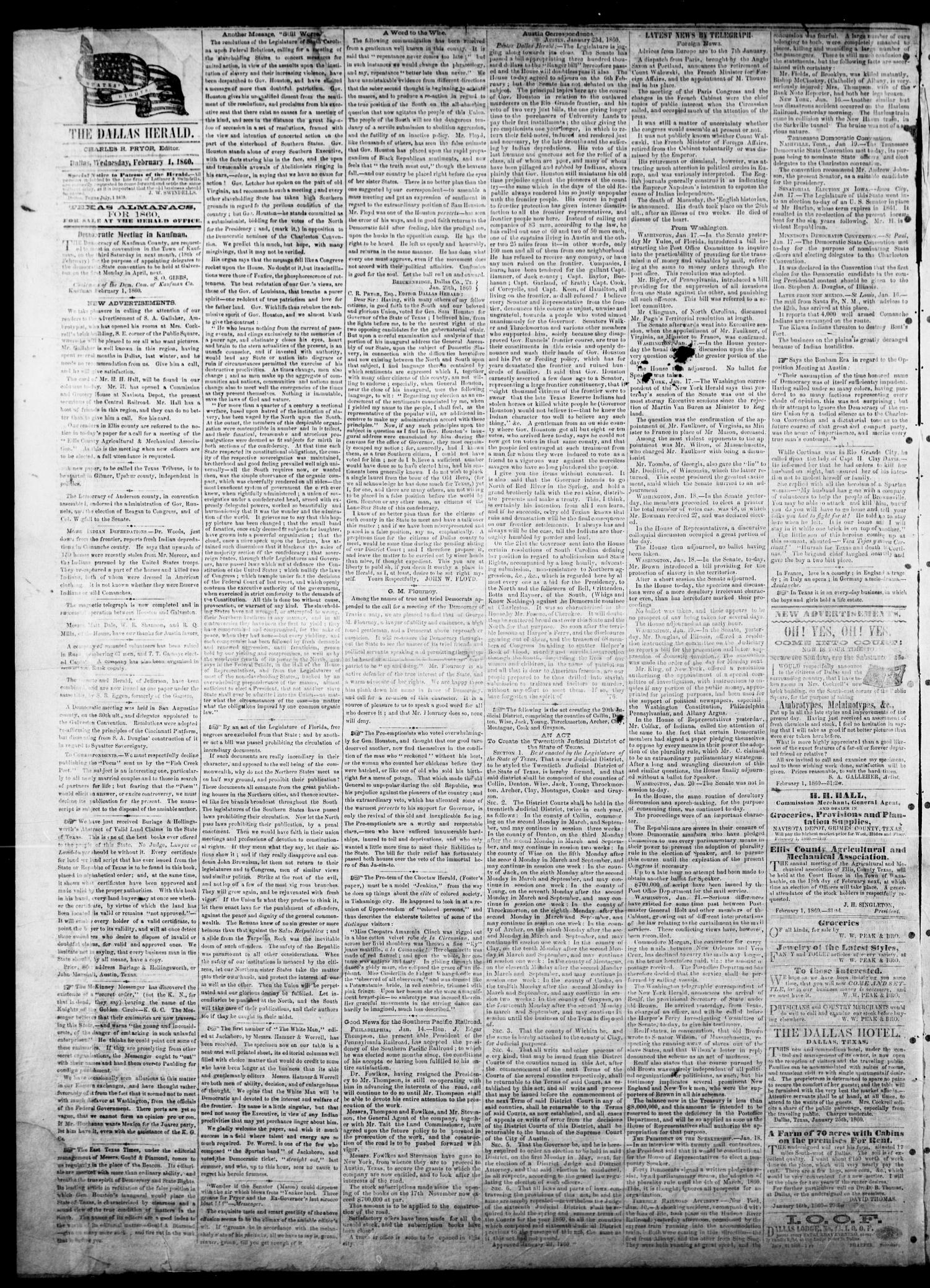 Dallas Herald. (Dallas, Tex.), Vol. 8, No. 31, Ed. 1 Wednesday, February 1, 1860
                                                
                                                    [Sequence #]: 2 of 4
                                                