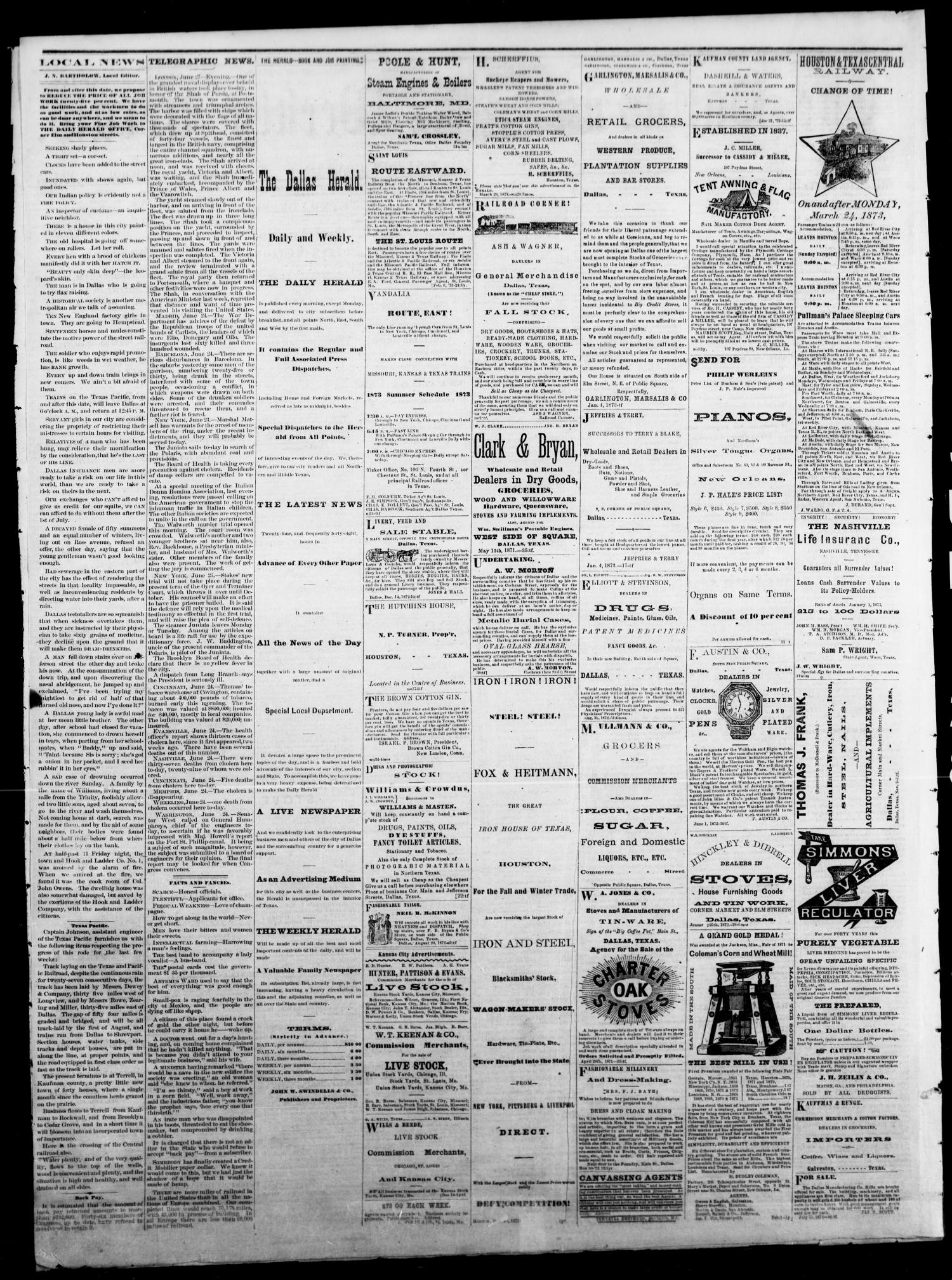 The Dallas Weekly Herald. (Dallas, Tex.), Vol. 20, No. 41, Ed. 1 Saturday, June 28, 1873
                                                
                                                    [Sequence #]: 4 of 4
                                                
