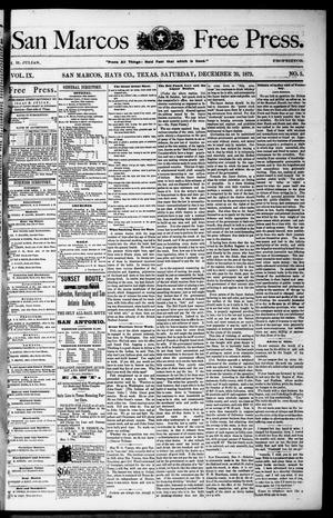 Primary view of object titled 'San Marcos Free Press. (San Marcos, Tex.), Vol. 9, No. 5, Ed. 1 Saturday, December 20, 1879'.