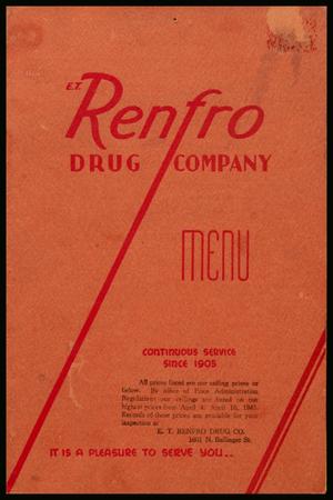 Primary view of object titled 'Renfro Drug Company Menu'.