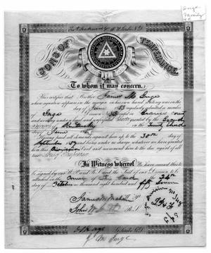Primary view of object titled 'Certificate of admittance into the Sons of Temperance'.