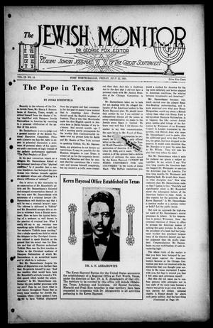 Primary view of object titled 'The Jewish Monitor (Fort Worth-Dallas, Tex.), Vol. 9, No. 14, Ed. 1 Friday, July 22, 1921'.