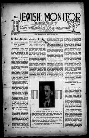 Primary view of object titled 'The Jewish Monitor (Fort Worth-Dallas, Tex.), Vol. 9, No. 15, Ed. 1 Friday, July 29, 1921'.