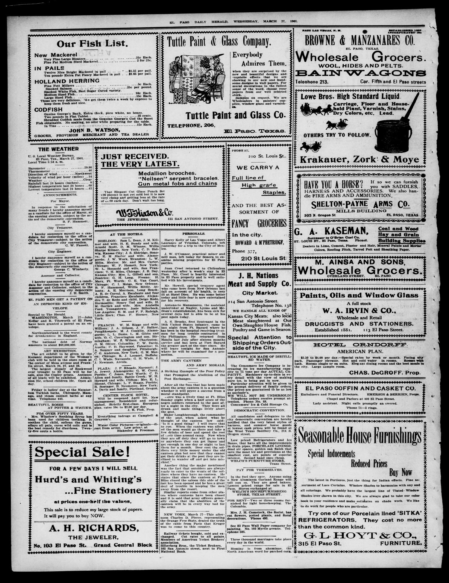 El Paso Daily Herald. (El Paso, Tex.), Vol. TWENTY-FIRST YEAR, Ed. 1 Wednesday, March 27, 1901
                                                
                                                    [Sequence #]: 8 of 8
                                                