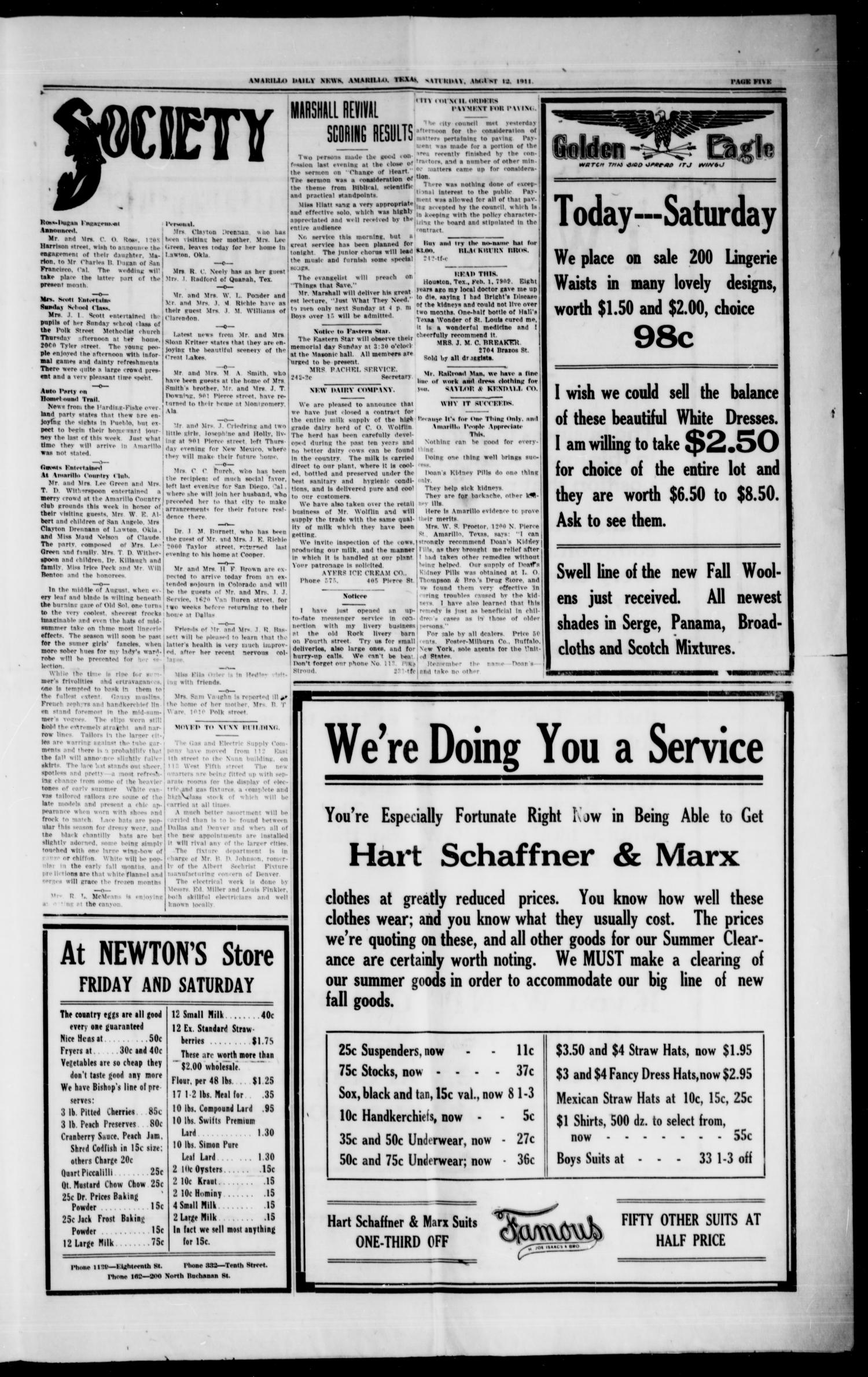 Amarillo Daily News (Amarillo, Tex.), Vol. 2, No. 242, Ed. 1 Saturday, August 12, 1911
                                                
                                                    [Sequence #]: 5 of 8
                                                