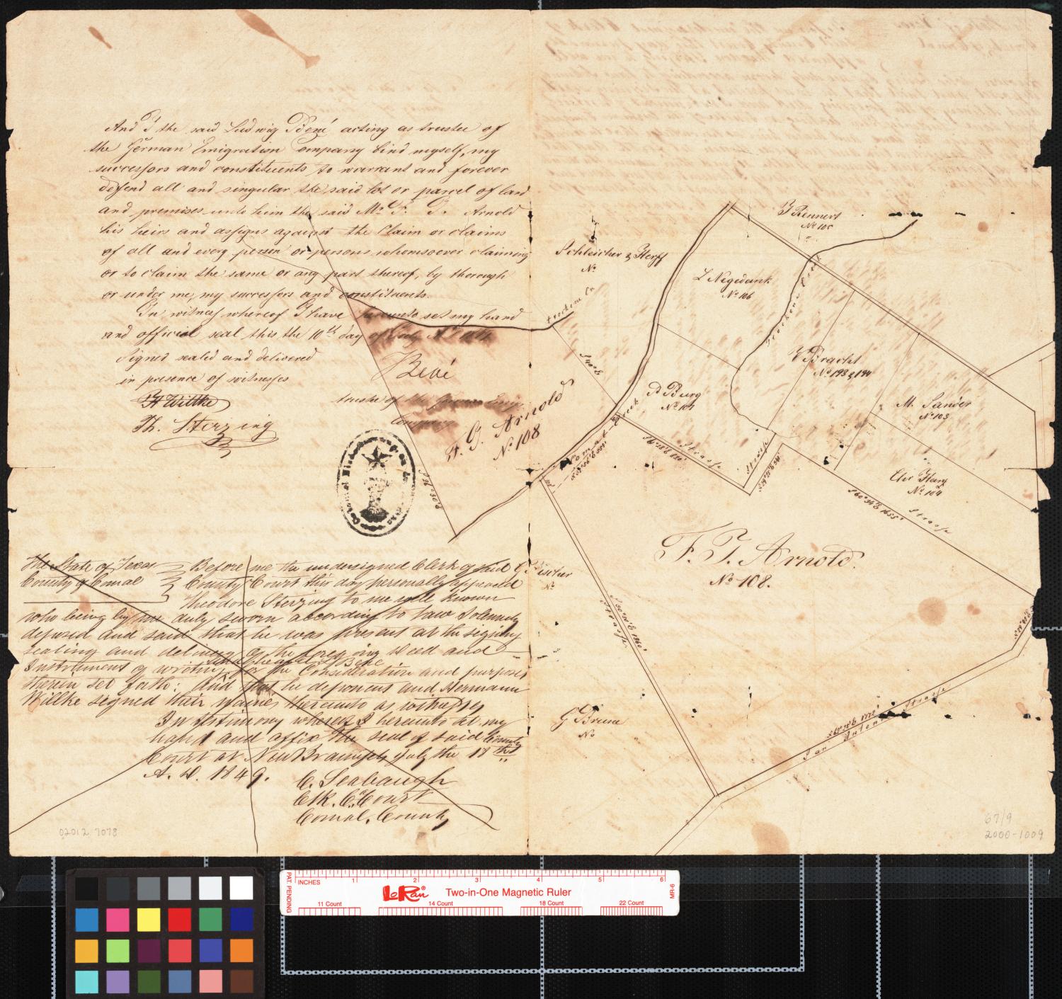 [Manuscript Map and Deed, German Emigration Company to F. T. Arnold]
                                                
                                                    [Sequence #]: 2 of 2
                                                