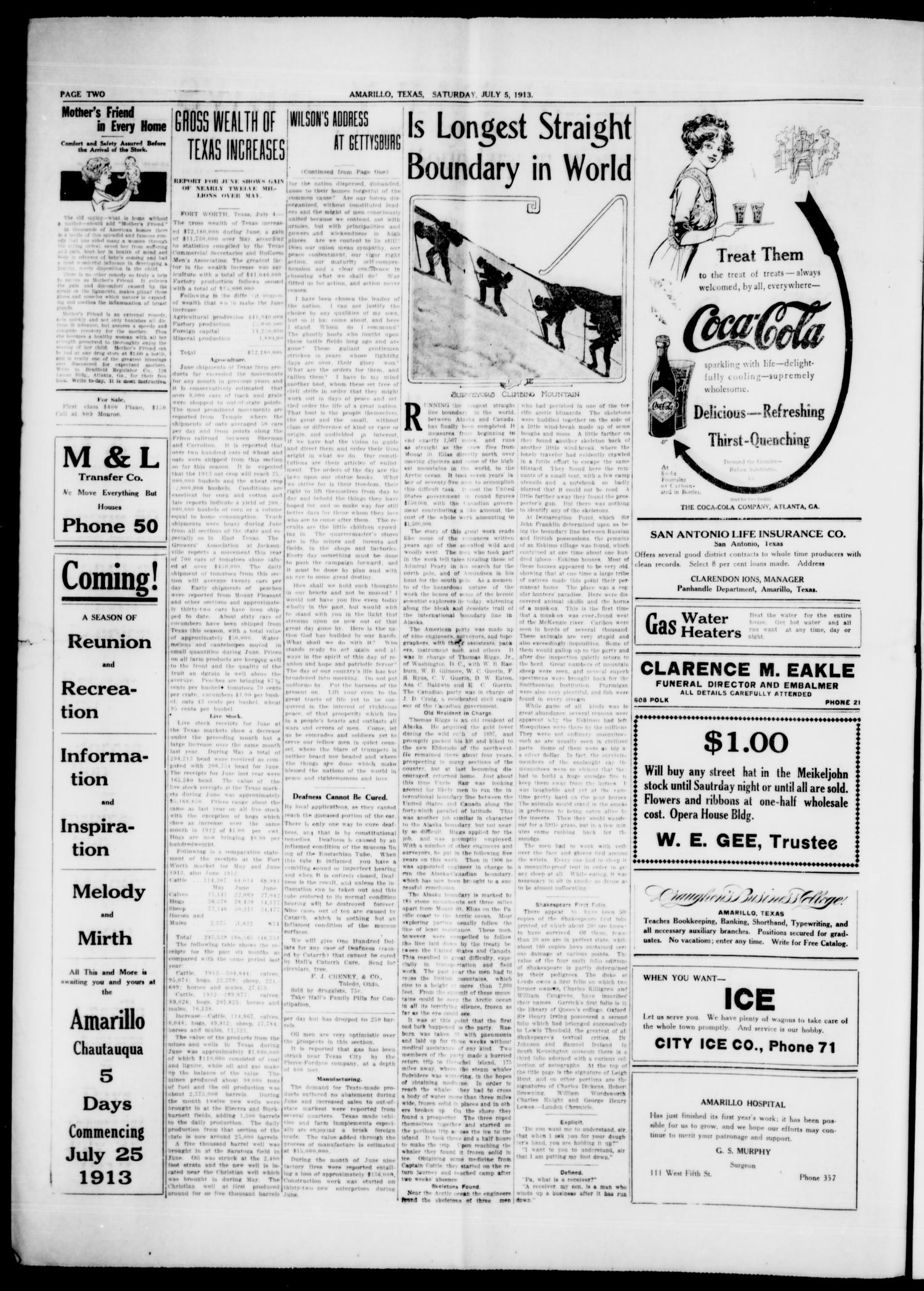 Amarillo Daily News (Amarillo, Tex.), Vol. 4, No. 210, Ed. 1 Saturday, July 5, 1913
                                                
                                                    [Sequence #]: 2 of 8
                                                