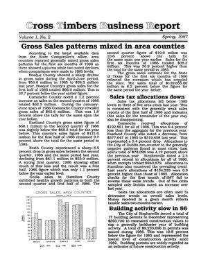 Primary view of object titled 'Cross Timbers Business Report, Volume 1, Number 2, Spring 1987'.