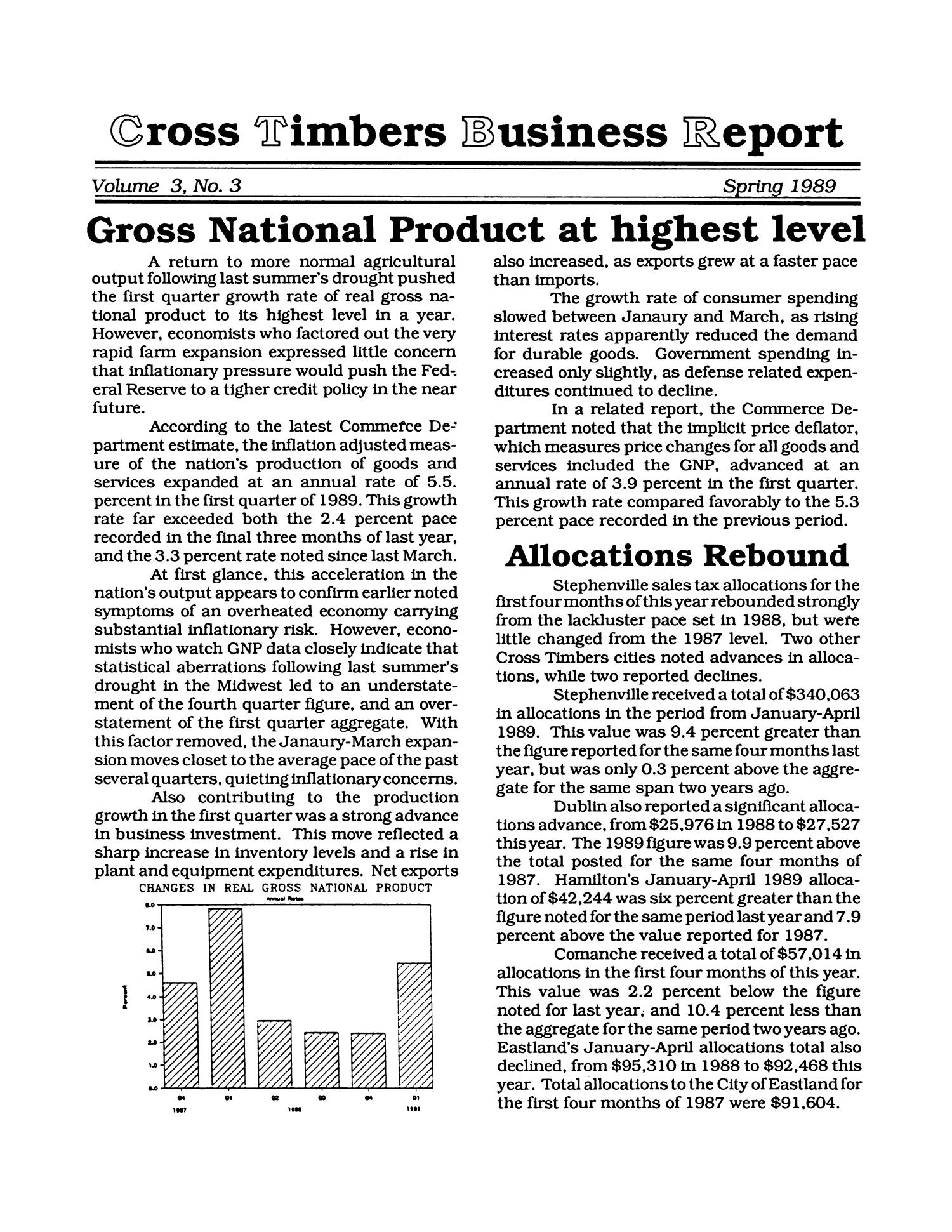Cross Timbers Business Report, Volume 3, Number 3, Spring 1989
                                                
                                                    1
                                                