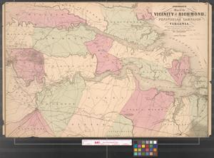 Primary view of object titled 'Johnson's map of the vicinity of Richmond, and peninsular campaign in Virginia'.