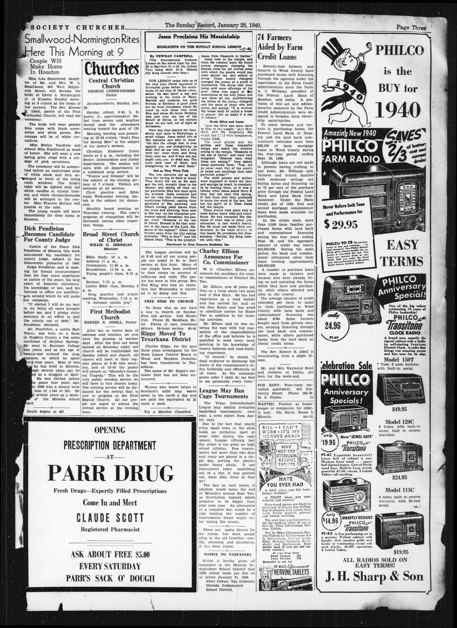 The Sunday Record (Mineola, Tex.), Vol. 10, No. 43, Ed. 1 Sunday, January 28, 1940
                                                
                                                    [Sequence #]: 3 of 4
                                                