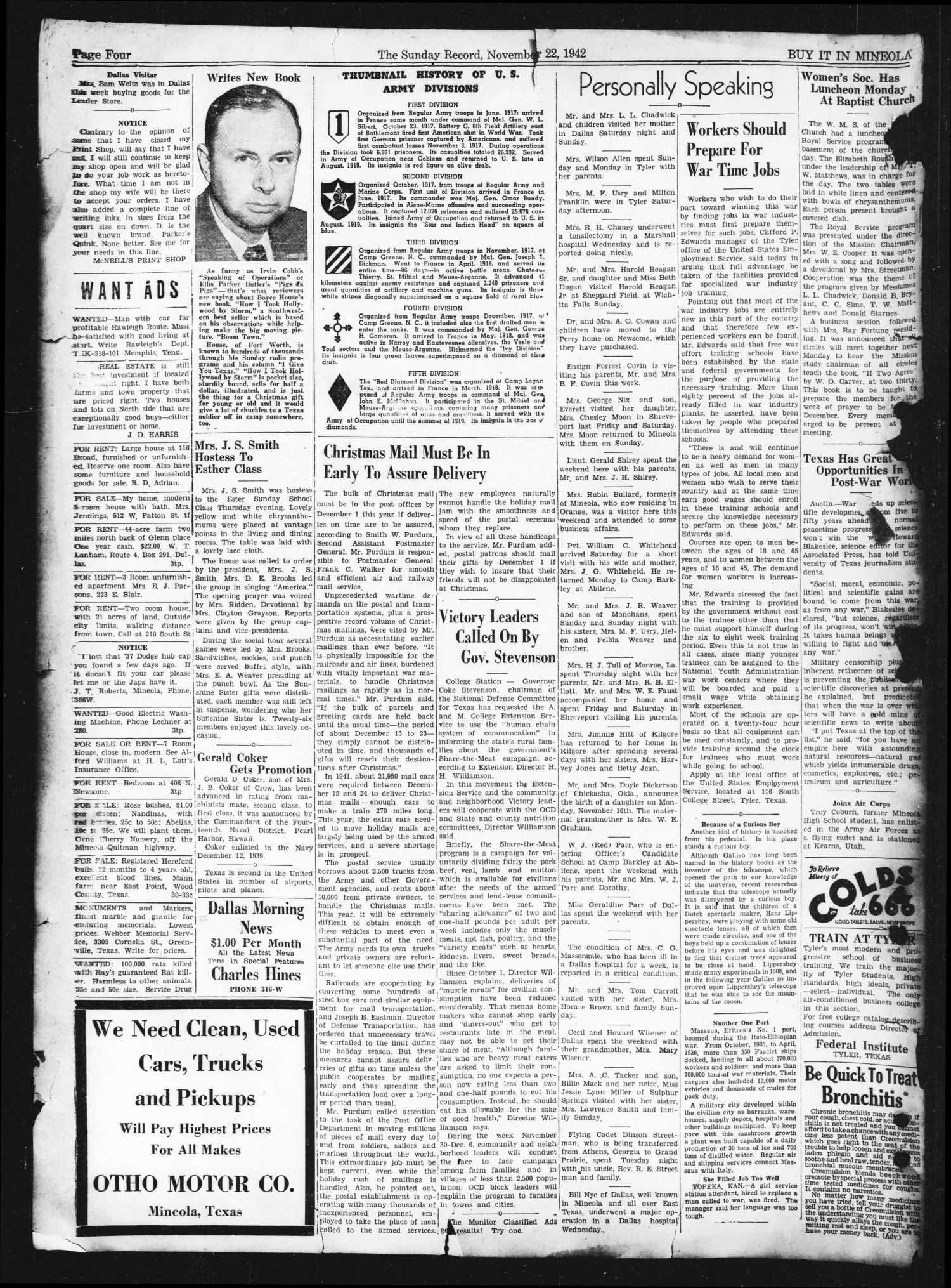 The Sunday Record (Mineola, Tex.), Vol. 13, No. 34, Ed. 1 Sunday, November 22, 1942
                                                
                                                    [Sequence #]: 4 of 4
                                                