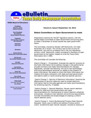 Primary view of object titled 'eBulletin, Vol. 5, No. 9, Ed. 1 Saturday, September 15, 2012'.