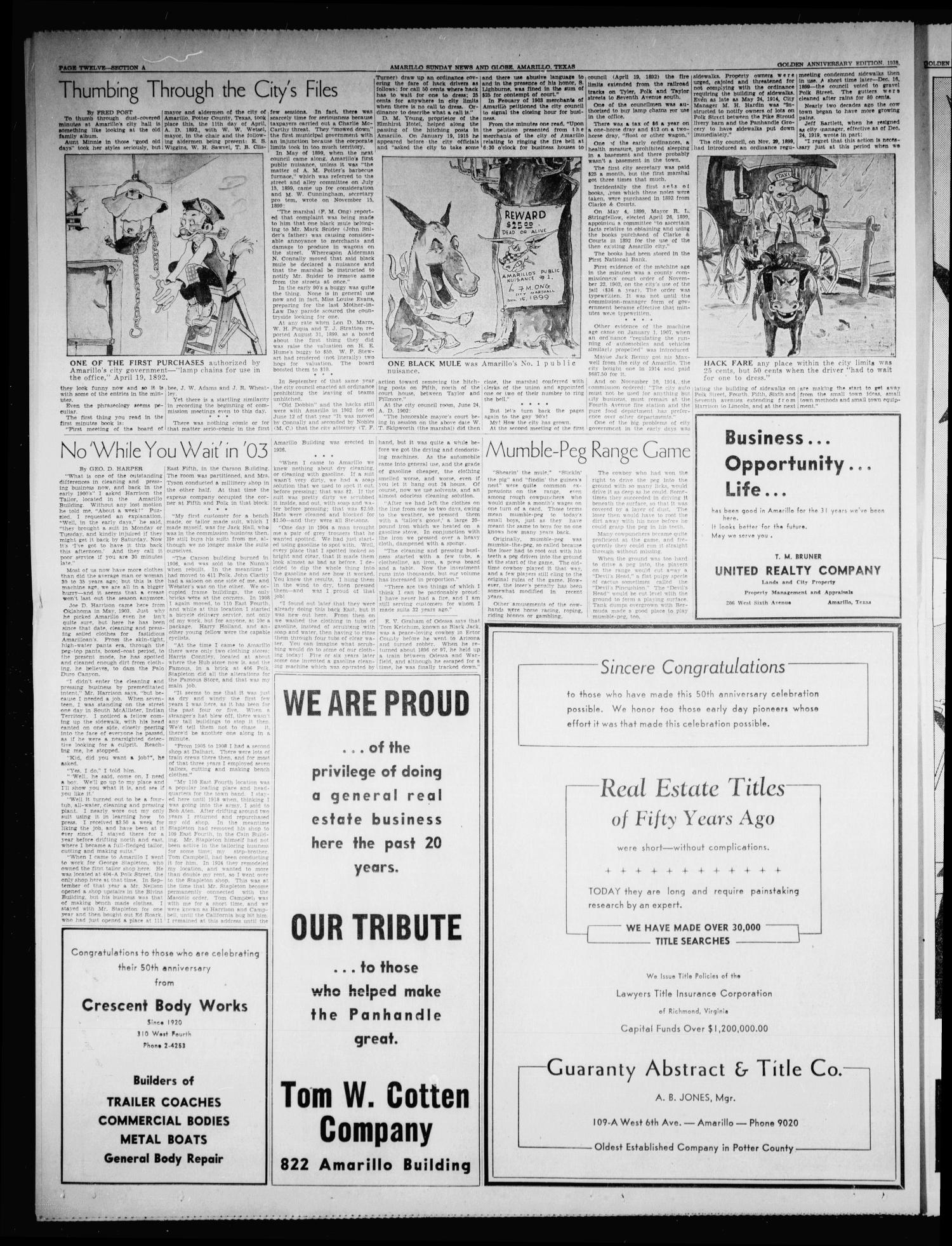 Amarillo Sunday News-Globe (Amarillo, Tex.), Vol. 13, No. 33, Ed. 1 Sunday, August 14, 1938
                                                
                                                    [Sequence #]: 36 of 264
                                                