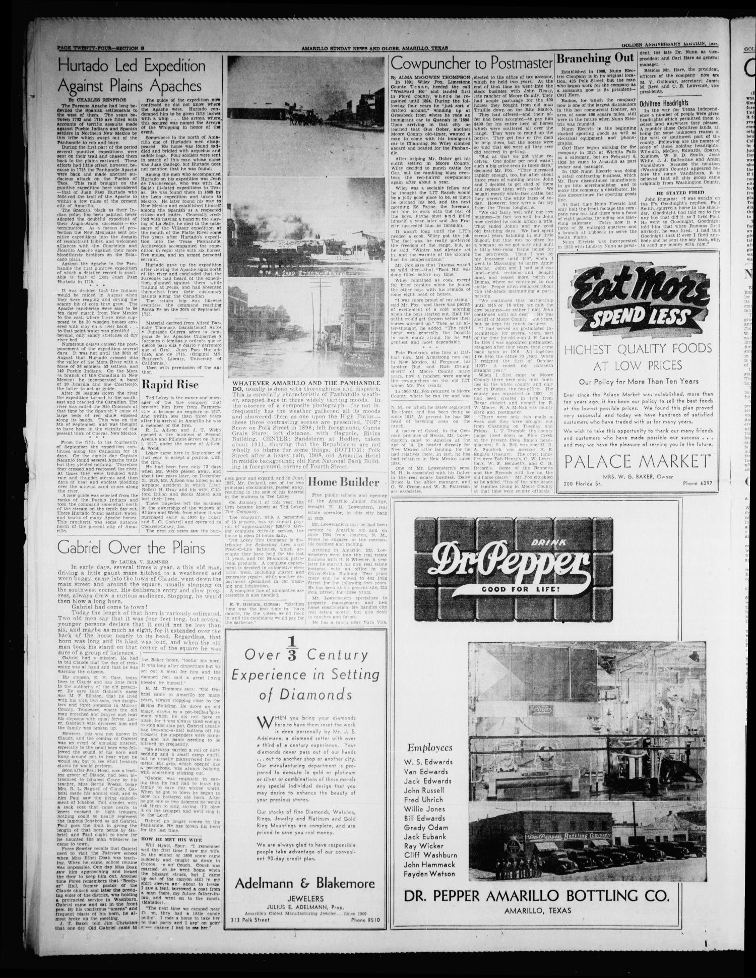 Amarillo Sunday News-Globe (Amarillo, Tex.), Vol. 13, No. 33, Ed. 1 Sunday, August 14, 1938
                                                
                                                    [Sequence #]: 80 of 264
                                                