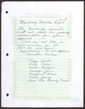 Primary view of object titled '[Status Report: Membership Committee - November 1987]'.