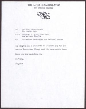 Primary view of object titled '[Memorandum from Margaret Winn to the National Headquarters of The Links, Inc.]'.