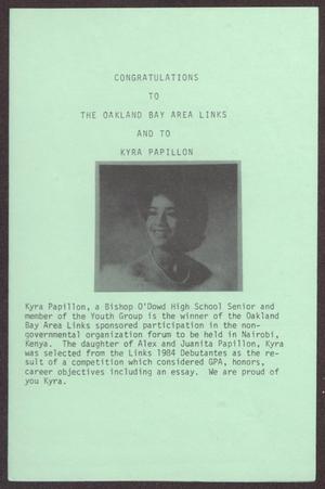 Primary view of object titled '[Announcement of 1985 Western Area Scholarship Winners for The Links, Inc.]'.