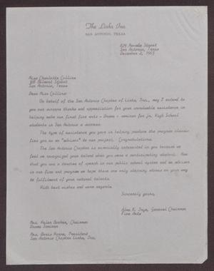 Primary view of object titled '[Letter from Alma K. Inge to Charlotte Collins - December 2, 1965]'.