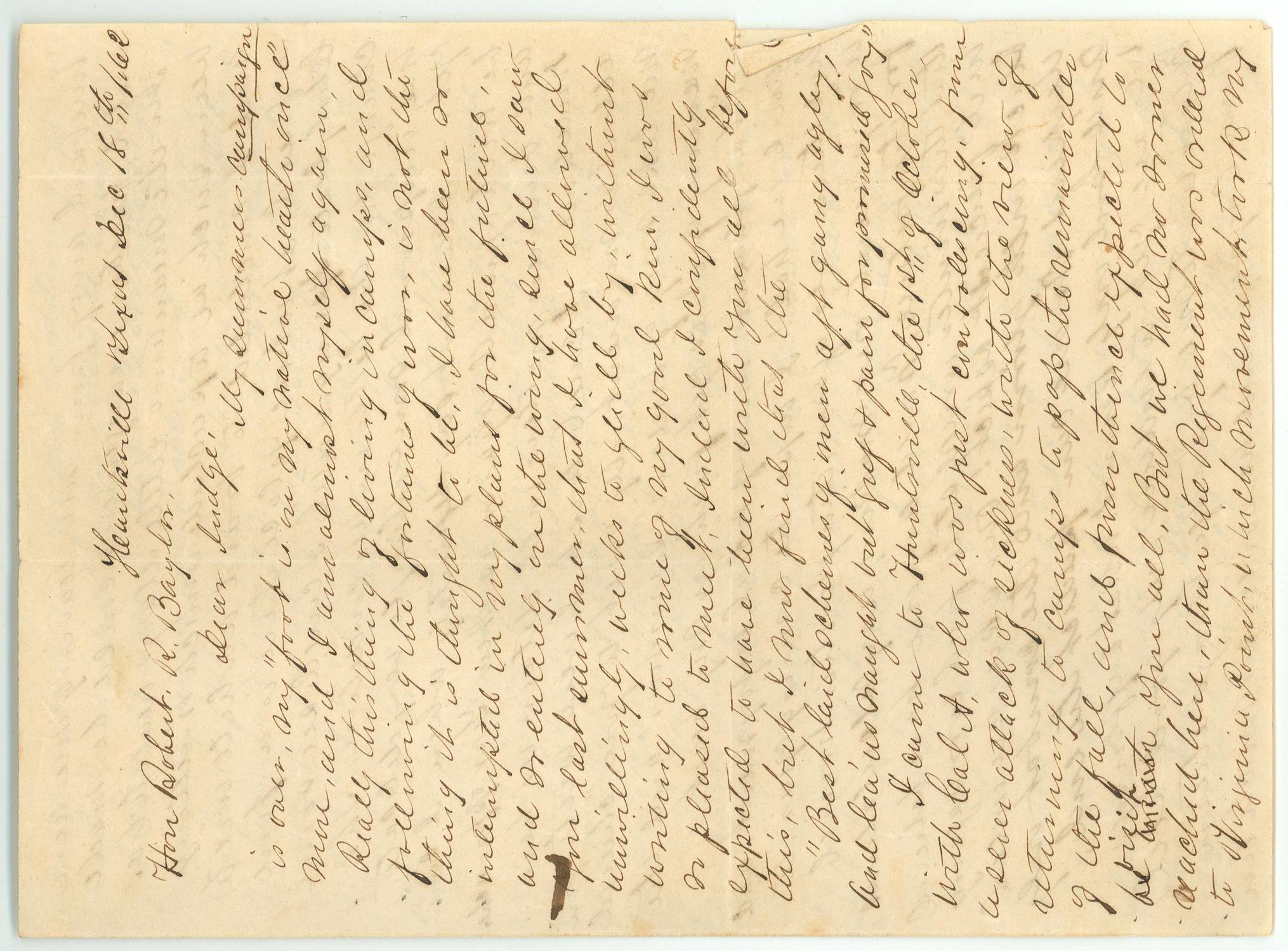 [Letter to R.E.B. Baylor from Lavinia Abercrombie, December 18, 1862]
                                                
                                                    [Sequence #]: 1 of 4
                                                