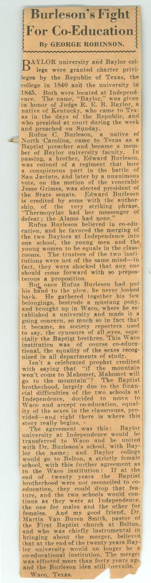 Primary view of object titled 'Burleson's Fight For Co-Education'.