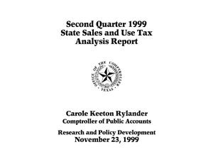 Primary view of object titled 'State Sales and Use Tax Analysis Report: Second Quarter, 1999'.