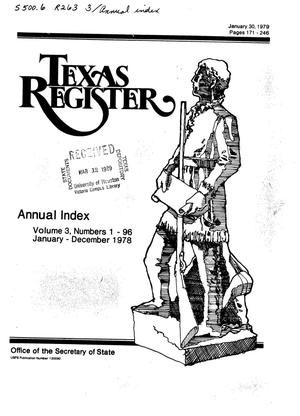 Primary view of object titled 'Texas Register, Volume 3, Annual Index, Pages 171-246, January 30, 1979'.