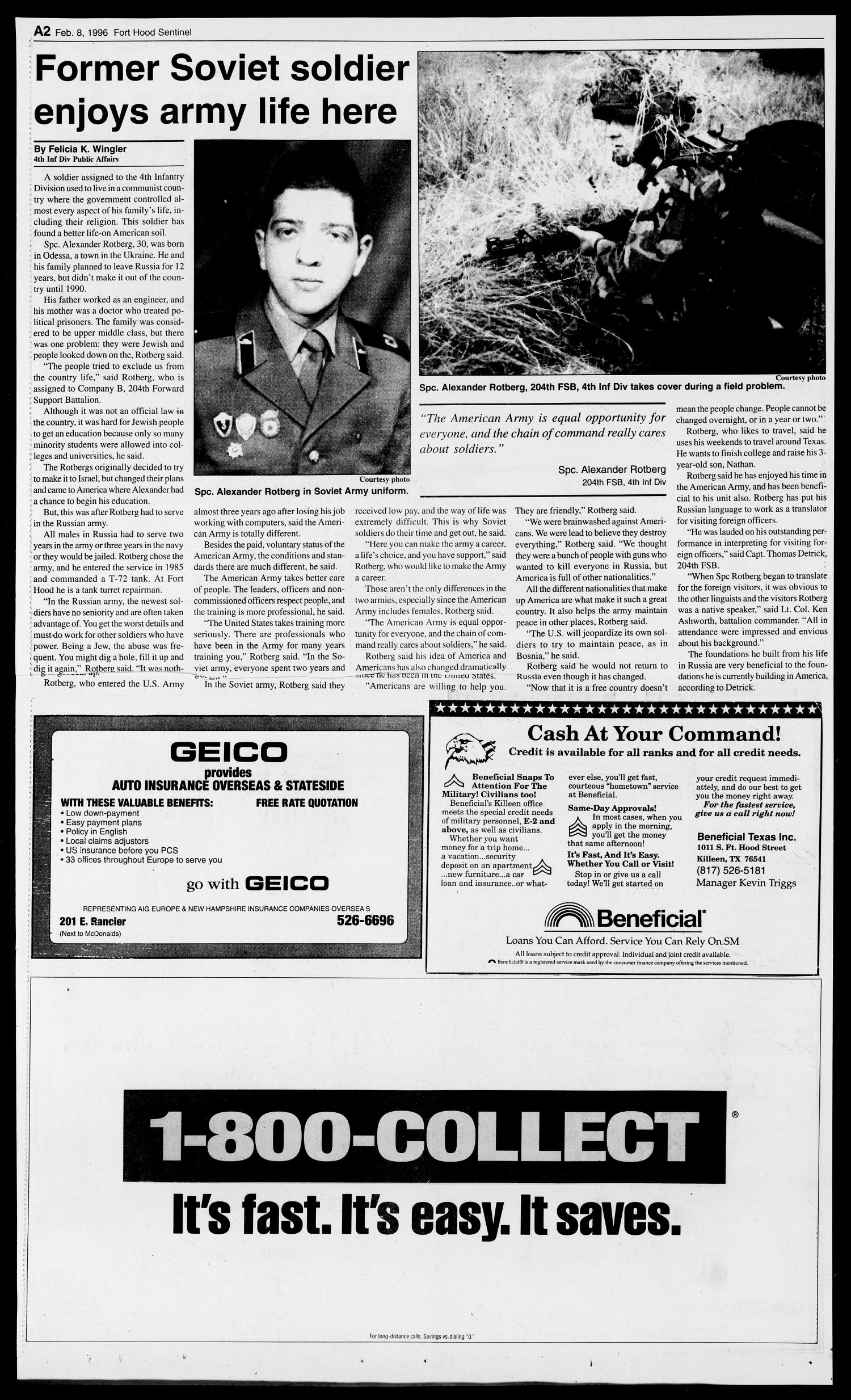 The Fort Hood Sentinel (Temple, Tex.), Vol. 54, No. 72, Ed. 1 Thursday, February 8, 1996
                                                
                                                    [Sequence #]: 2 of 34
                                                