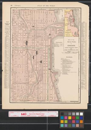 Primary view of object titled 'Map of the central portion of Chicago : showing railroads, depots and street transportation lines.'.