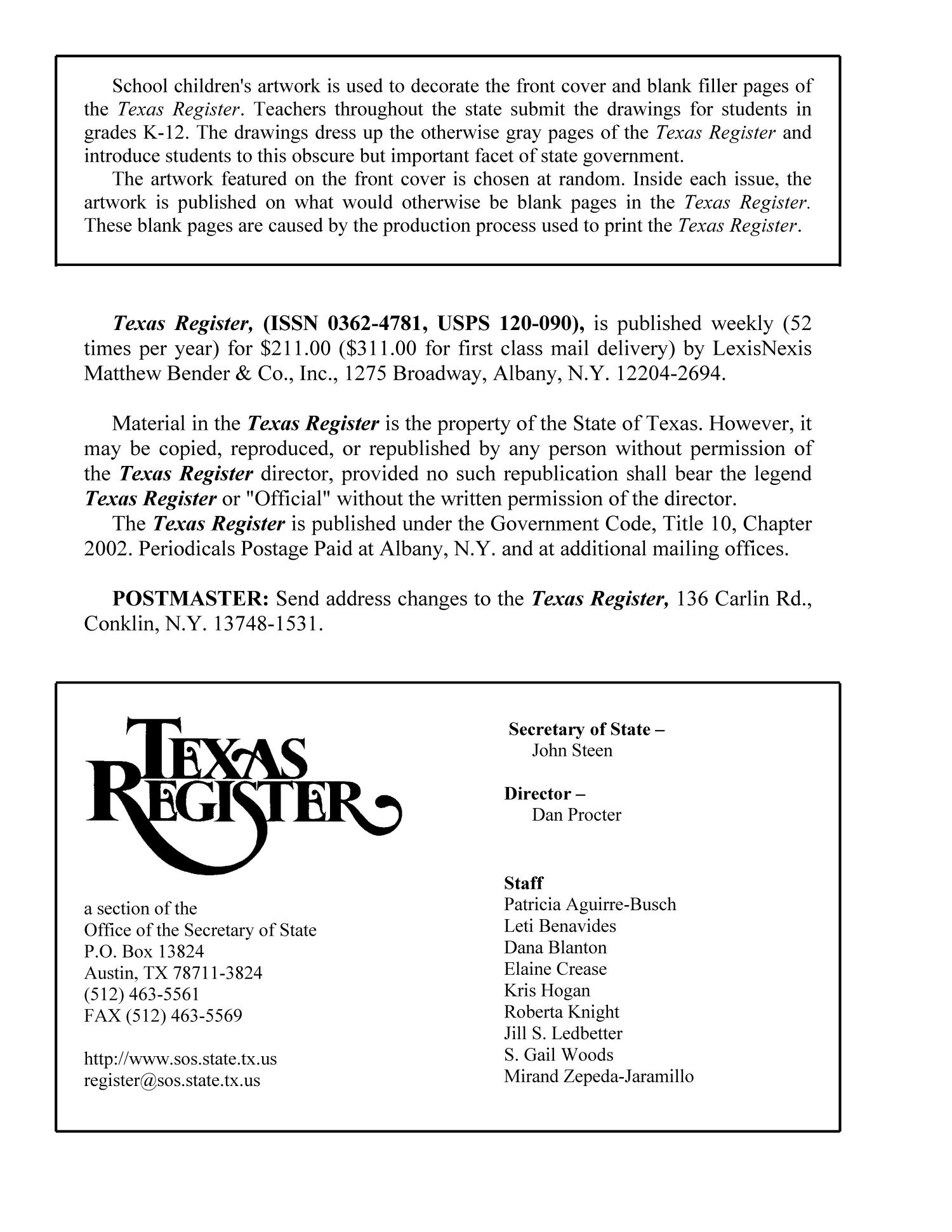 Texas Register, Volume 38, Number 17, Pages 2571-2712, April 26, 2013
                                                
                                                    2572
                                                