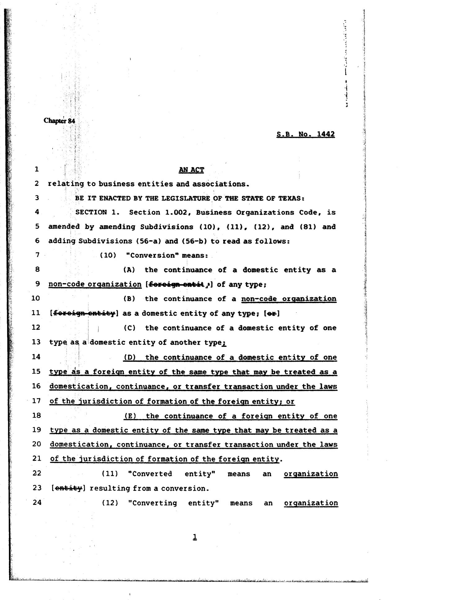 81st Texas Legislature, Regular Session, Senate Bill 1442, Chapter 84
                                                
                                                    [Sequence #]: 1 of 64
                                                