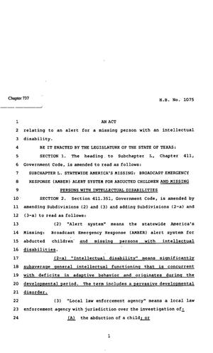 Primary view of object titled '82nd Texas Legislature, Regular Session, House Bill 1075, Chapter 737'.