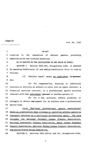 Primary view of object titled '82nd Texas Legislature, Regular Session, House Bill 1123, Chapter 741'.