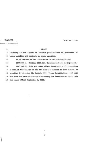 Primary view of object titled '82nd Texas Legislature, Regular Session, House Bill 1247, Chapter 746'.