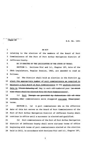 Primary view of object titled '82nd Texas Legislature, Regular Session, House Bill 1251, Chapter 128'.