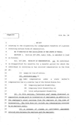 Primary view of object titled '82nd Texas Legislature, Regular Session, House Bill 14, Chapter 212'.
