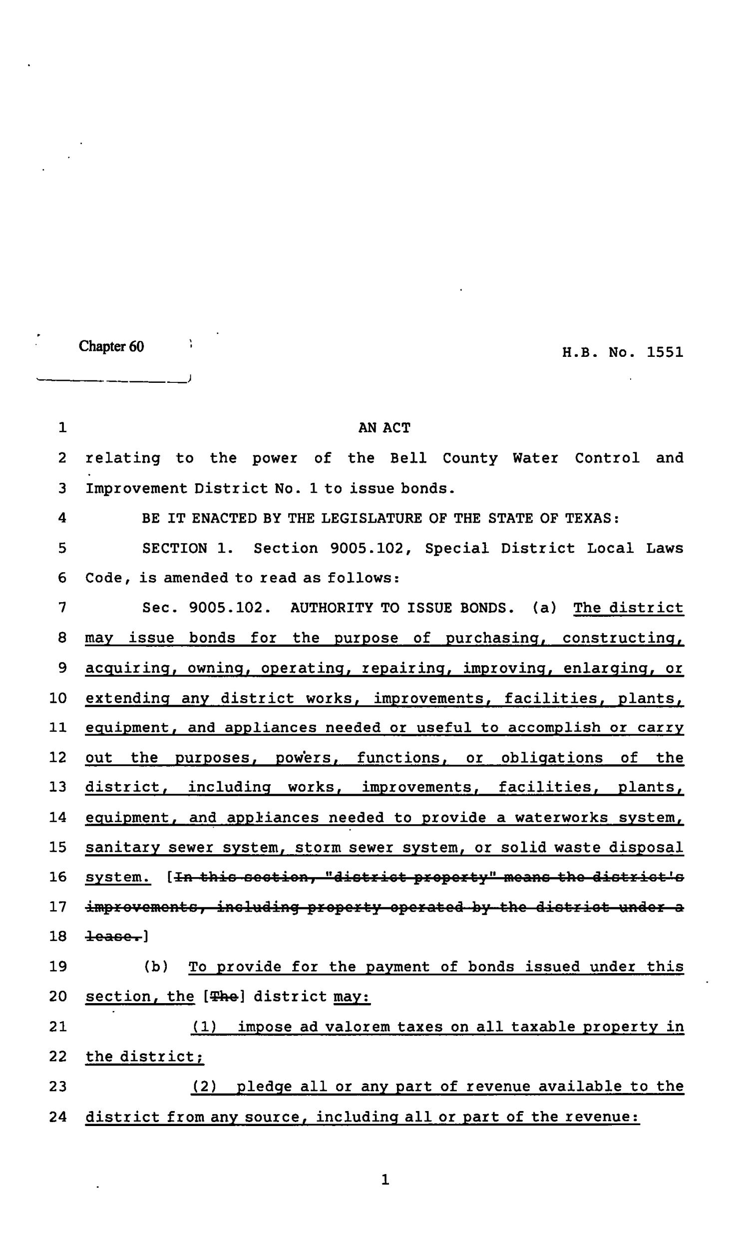 82nd Texas Legislature, Regular Session, House Bill 1551, Chapter 60
                                                
                                                    [Sequence #]: 1 of 5
                                                