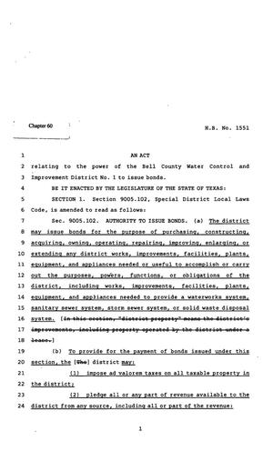 Primary view of object titled '82nd Texas Legislature, Regular Session, House Bill 1551, Chapter 60'.