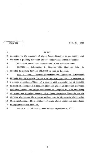Primary view of object titled '82nd Texas Legislature, Regular Session, House Bill 1789, Chapter 154'.